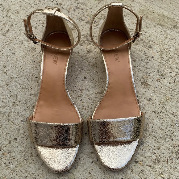 Shoes - J CREW GOLD GLITTER WEDGES WITH ANKLE STRAP